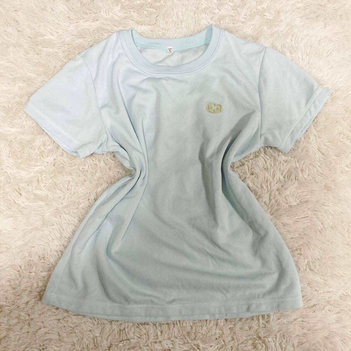 半袖Tシャツ トップス カットソー 水色 吸汗素材 スポーツシャツ 