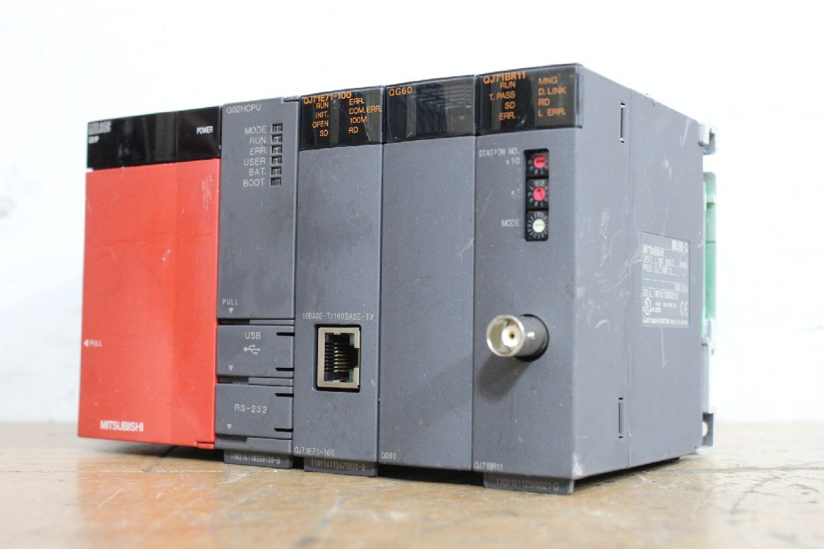 ☆【1H0618-35】 MITSUBISHI 三菱 シーケンサー Q61P Q02HCPU QJ71E71-100 QJ71BR11 OG60 5台セット ジャンク