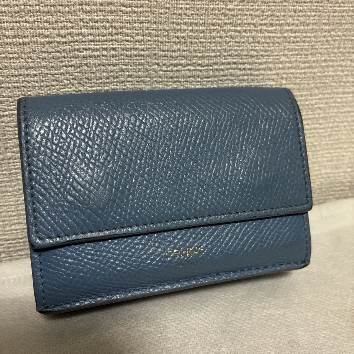 【良品】 CELINE セリーヌ 三つ折り財布 トリフォールドウォレット コンパクトウォレット レザー ブルー系 シリアルあり