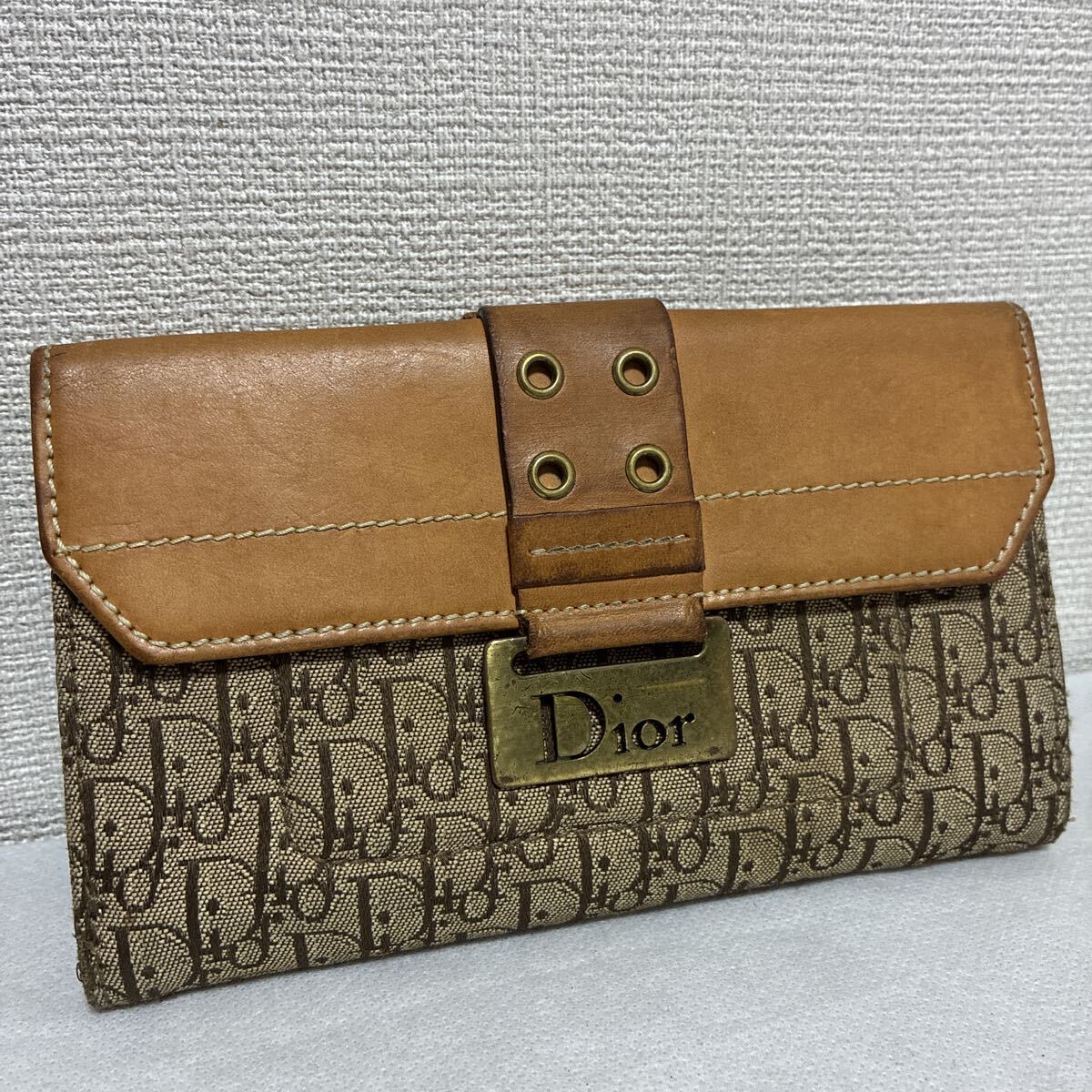 Christian Dior クリスチャンディオール 長財布 二つ折り財布 トロッター キャンバス ヴィンテージ ブラウン レザー シリアルあり
