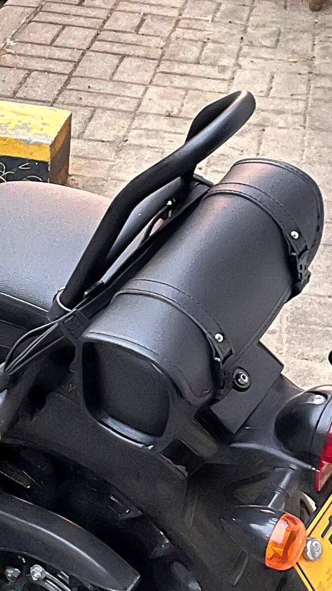 バイク用 汎用 ツールバッグ ラウンドタイプ フロント サイド 小物入れ 工具入れ PUレザー 収納 ブラック