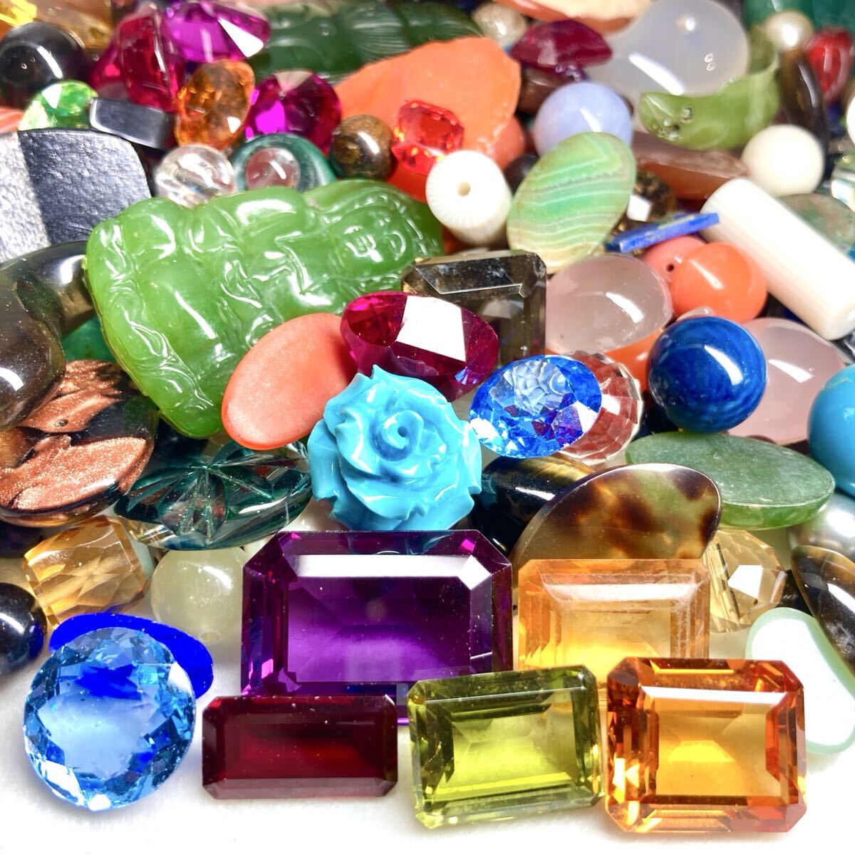 大量!!◆色石おまとめ5000ct◆j 約1000g サファイア ルビー アメジスト スピネル ローズ クォーツ トルコ石 パール カメオ ルース w4マ3