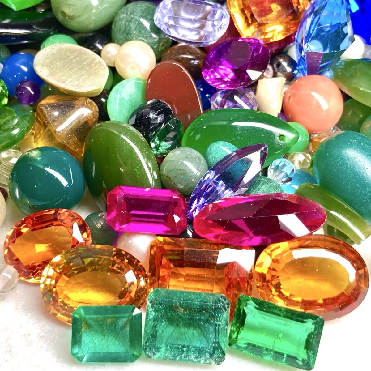大量!!◆色石おまとめ5000ct◆j 約1000g エメラルド サファイア ルビー アメジスト クォーツ マラカイト トルコ石 パール ルース w4マ6