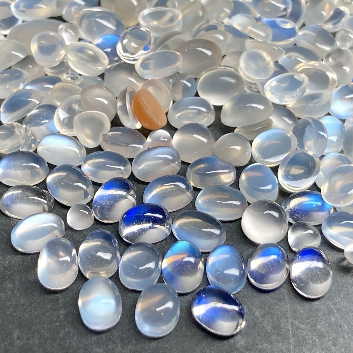 小粒大量!!◆天然ムーンストーンおまとめ455ct◆j 約91g ルース 裸石 moon stone シラー効果 パワーストーン カボション w4マ61