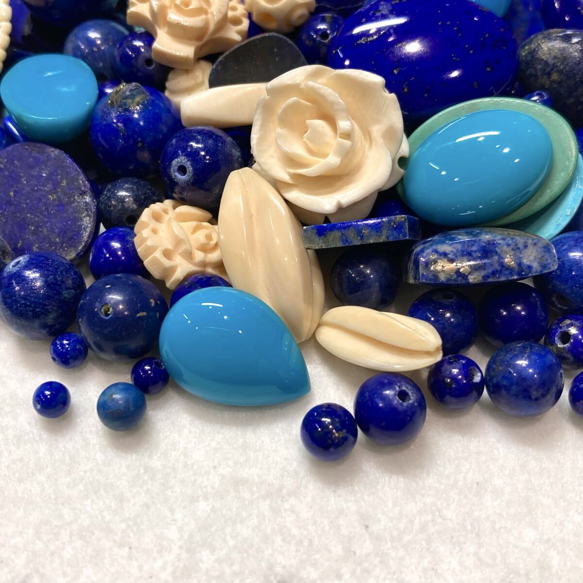 大量!!◆天然ラピスラズリ/トルコ石/アイボリーおまとめ1340ct◆j 約268g ルース 裸石 瑠璃 lapis lazuli turquoise ivory w4す15