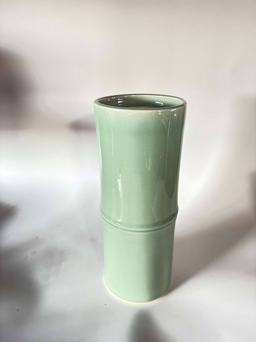 青磁風 竹形 花瓶 花器 花入れ 陶器 茶道具 華道具 インテリア 置物