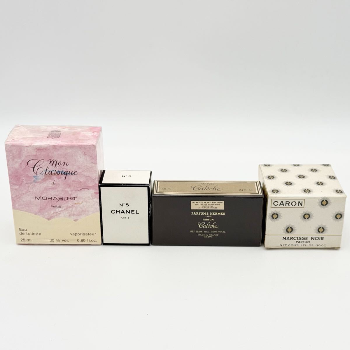 【未使用】 香水4点セット HERMES カレーシュ CARON NARCISSE NOIR CHANEL No.5 MORABITO Mon Classique 香水 まとめ 現状品