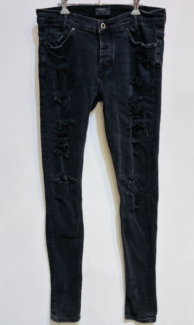 ZARA MAN ザラ ダメージ加工 ストレッチ ブラック デニム パンツ ジーンズ ジーパン W36 パイソン型押し