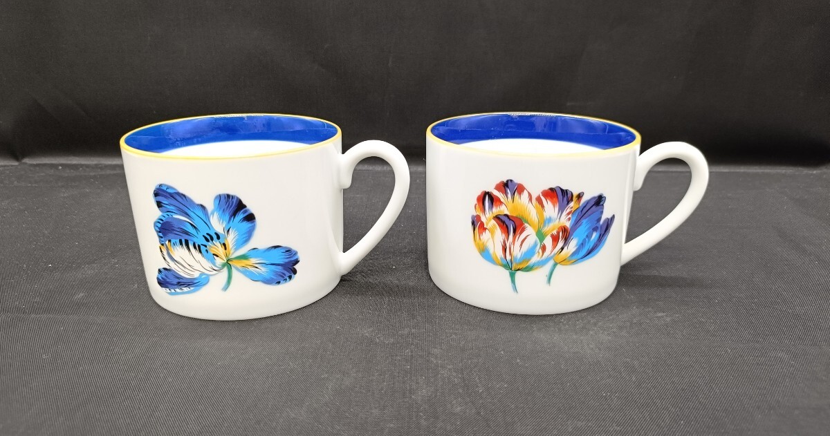 KENZO ケンゾー マグカップ 2客セット ペア マグカップ ティーカップ コーヒー 紅茶 花柄 ブルー 青系 レトロ コレクション 未使用保管品