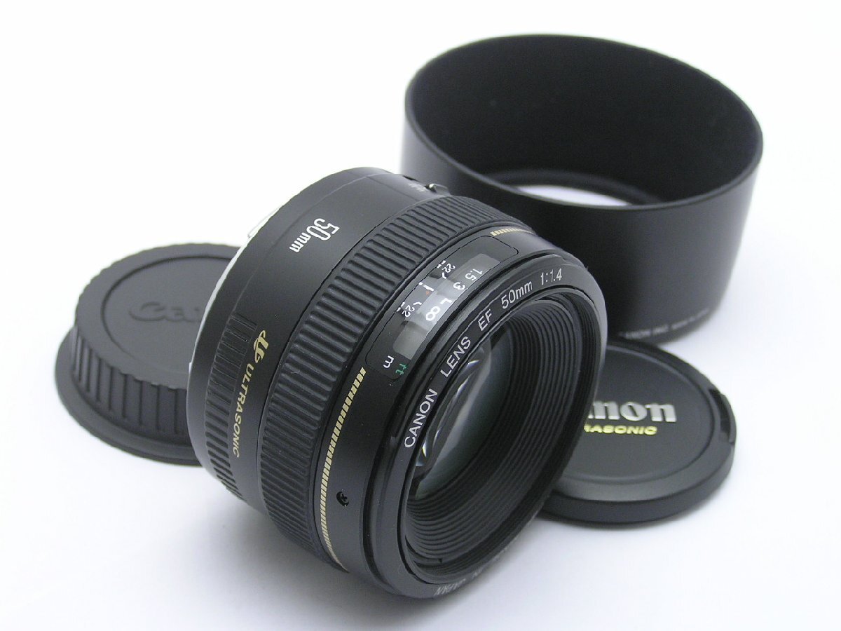 1円★ハローカメラ★2199 キャノン CANON LENS EF 50mm 1:1.4 No.3000575E フード付 【レンズ：要清掃】動作品ジャンク　即決