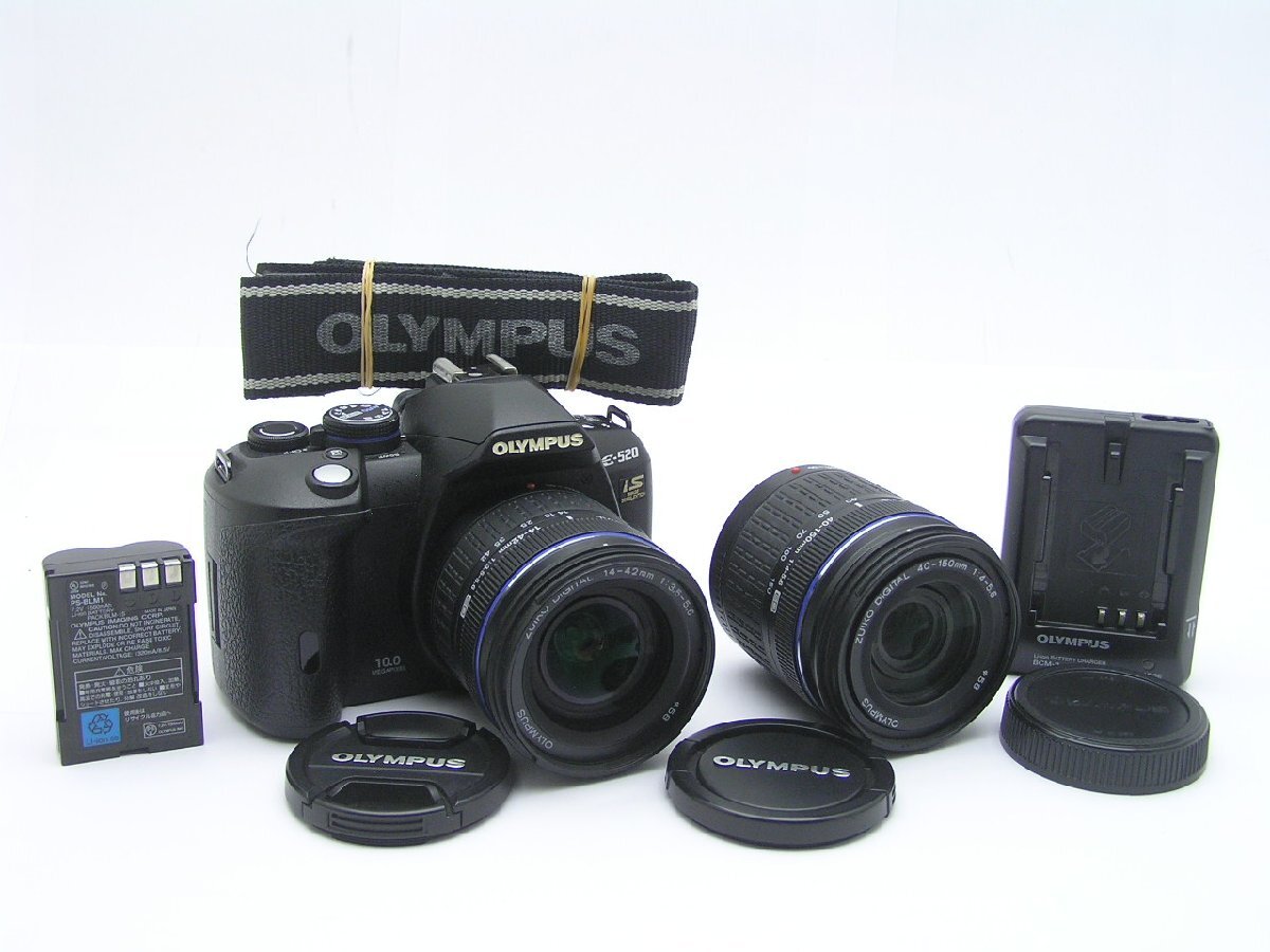 1円★ハローカメラ★2204 オリンパス OLYMPUS E-520 1000万画素 バッテリー.充電器付 CF.XDカード仕様 14-42,40-150mmレンズ2本付 即決あり