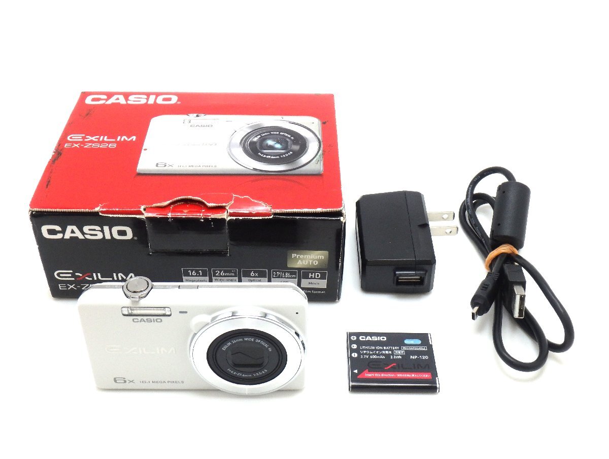 1円★ハローカメラ★ 2137 カシオ CASIO EXILIM EX-ZS26 ホワイト B.11001269A 1610万画素 箱、充電器付き 動作品 即決あり