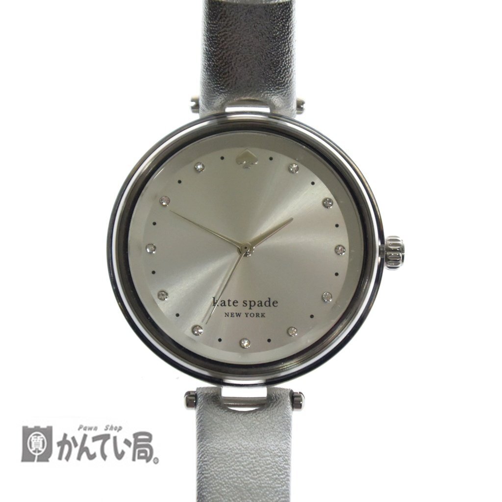 Kate Spade ケイトスペード HOLLAND クオーツ時計 KSW1516 電池交換済 稼働品 3針 レディース 腕時計 シンプル シルバーカラー キラキラ