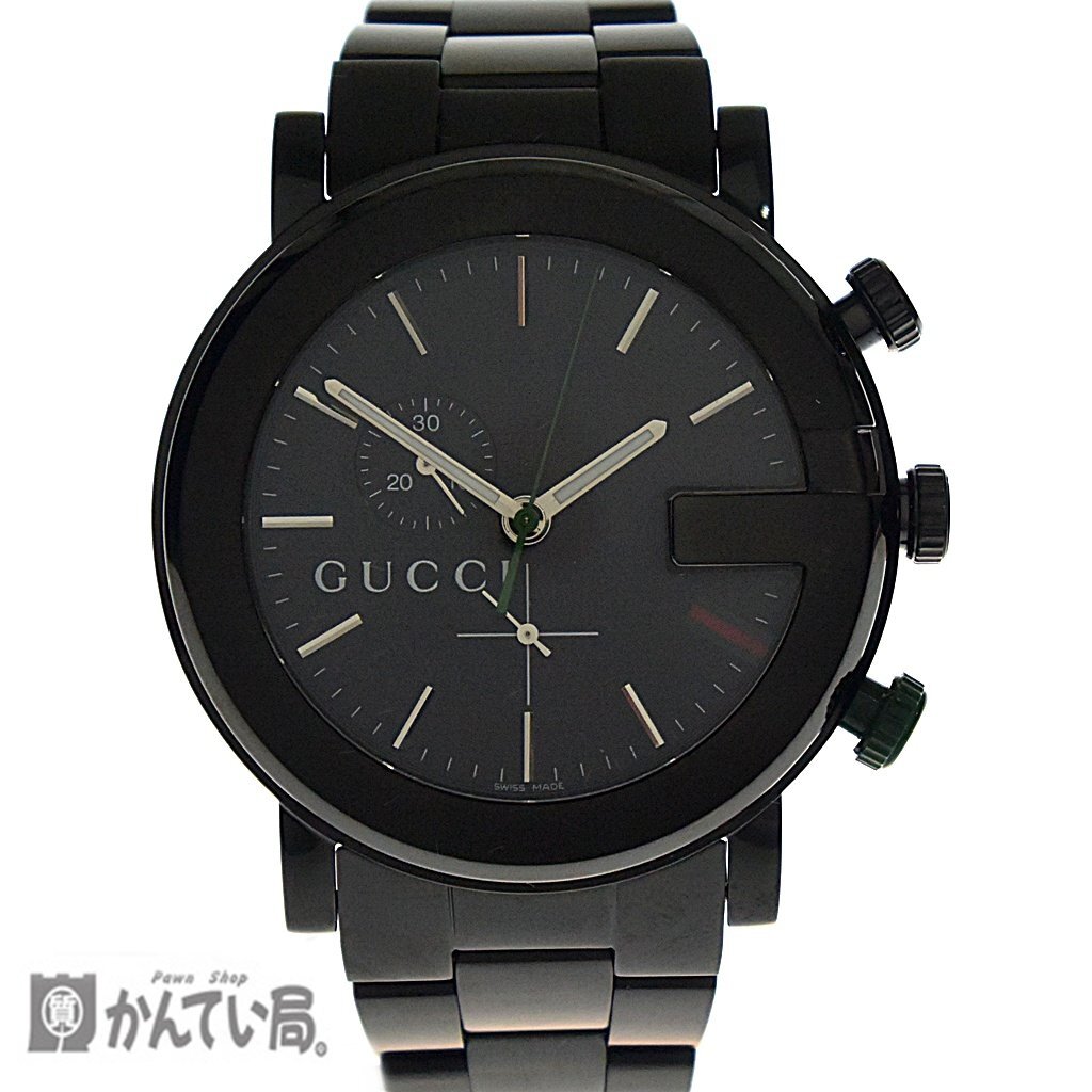 未使用 保管品 GUCCI グッチ Gクロノ YA101331 腕時計 101M SS ブラック メンズ 黒文字盤 シェリーライン 稼働品 タグ付き Gロゴ