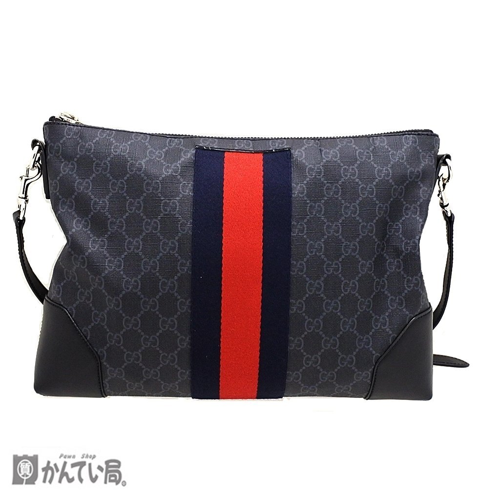 GUCCI グッチ 474139 ショルダーバッグ 斜め掛け かばん ブラック系 GGスプリーム GG柄 ファスナー開閉式 ユニセックス 布袋有り