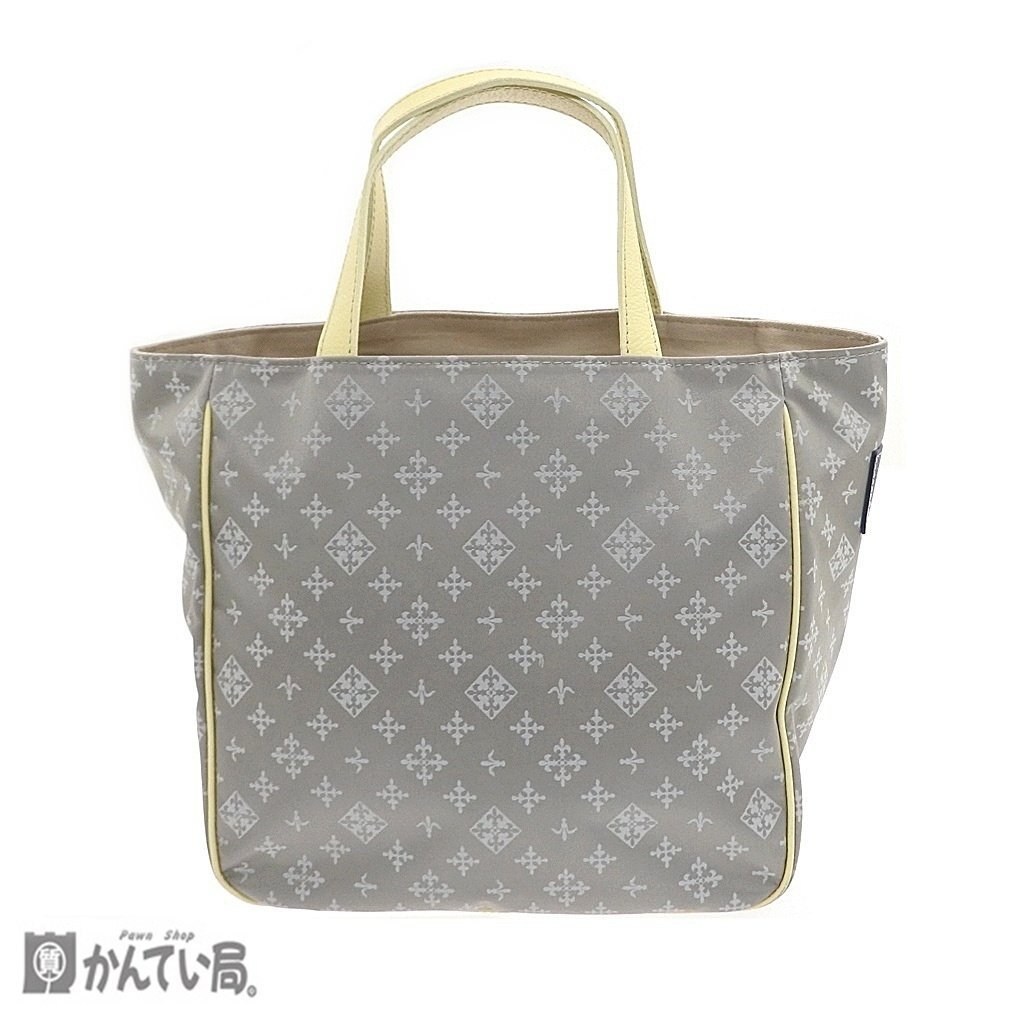 russet ラシット トートバッグ 総柄 手提げ かばん グレー×イエロー系 ナイロン マチあり レディースバッグ シンプル 保証書あり