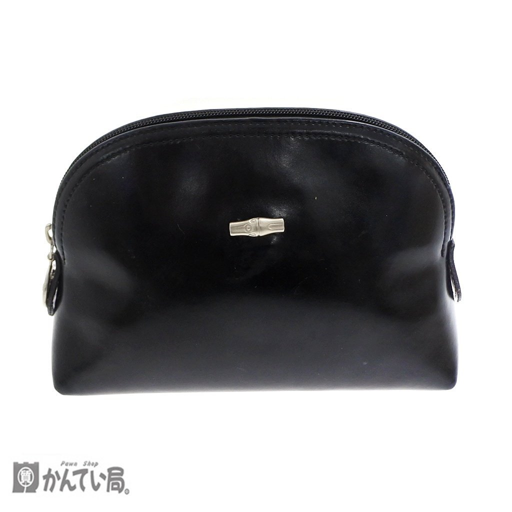 LONGCHAMP ロンシャン ポーチ 小物入れ ブラック 黒 シンプル ファスナー開閉式 マチ有り マルチポーチ シルバーカラー金具 冊子付き