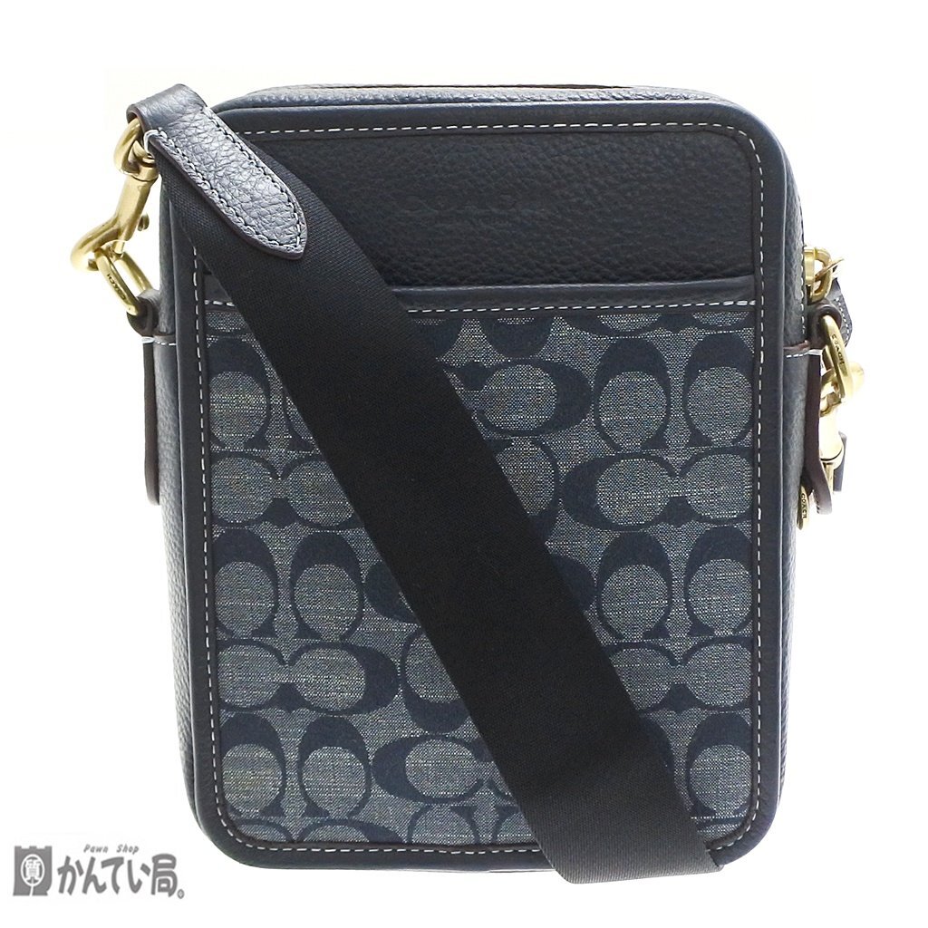 COACH コーチ CG996 サリバン クロスボディ ショルダーバッグ メンズ キャンバス×レザー ネイビー系 斜め掛け コンパクト シンプル