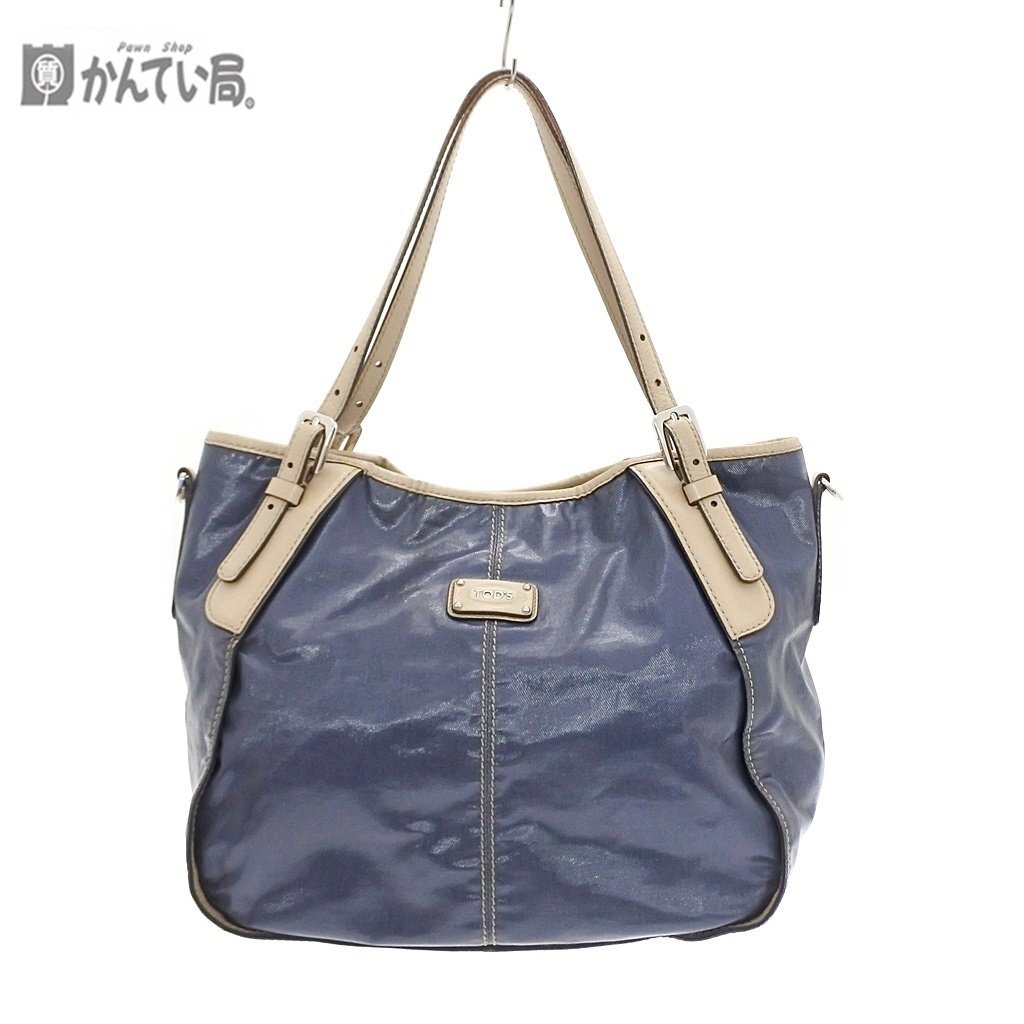 TOD’S トッズ 2WAYバッグ トートバッグ ショルダーバッグ ネイビー系 ホック開閉式 マチ有り レディース かばん 手提げ 斜め掛け 軽量