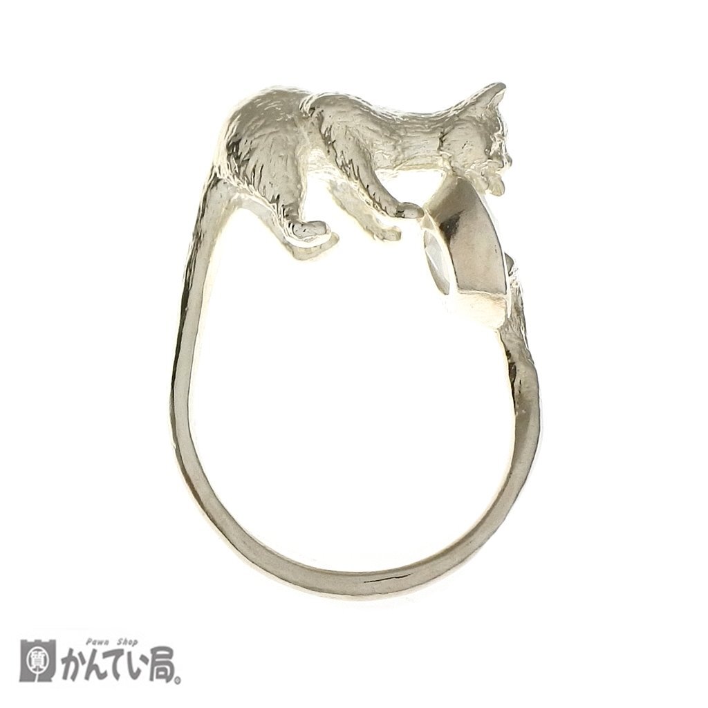 美品 harth ハート 飲んでいる猫 リング 指輪 リングサイズ 約9号 総重量：約5.0ｇ SILVER 925(カードに記載有り) ムーンストーン