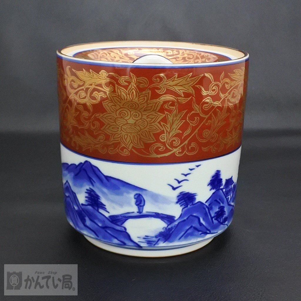 未使用 保管品 哲山堂造 金襴水指 水指 茶道具 陶器 コレクション インテリア 高さ：約14ｃｍ×直径：約14ｃｍ 現状販売品