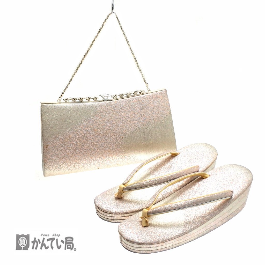 草履バッグセット 和装小物 和装バッグセット 鳳苑 シルバー系 成人式 前撮り 振袖 結婚式 パーティー 約22.5cm 可愛い シンプル キラキラ