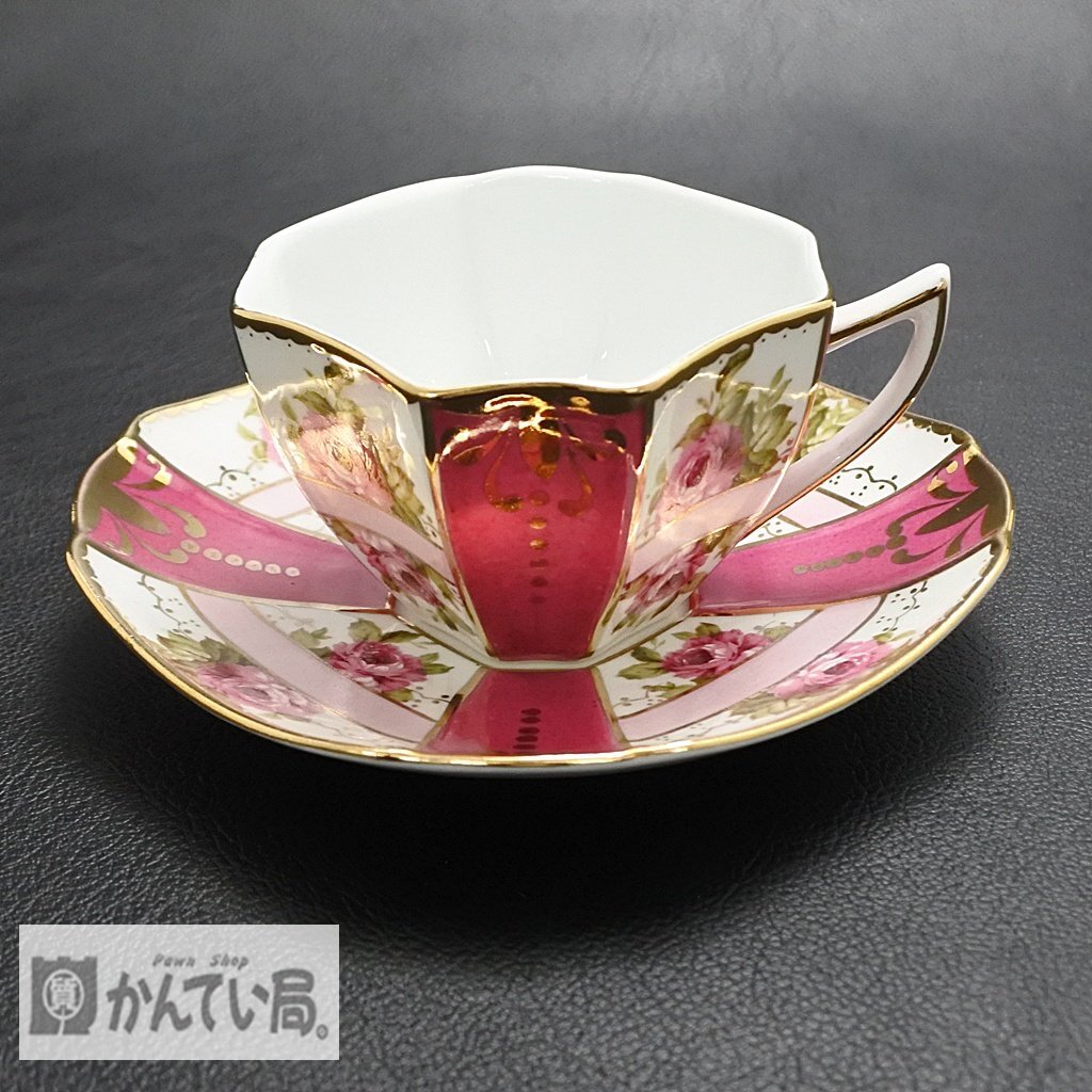 FINE PORCELAIN ファイン ポーセリン カップ＆ソーサー 1客 ピンク アンティーク 陶器 洋食器 食器 紅茶 ティー カップ お茶会 来客 花柄