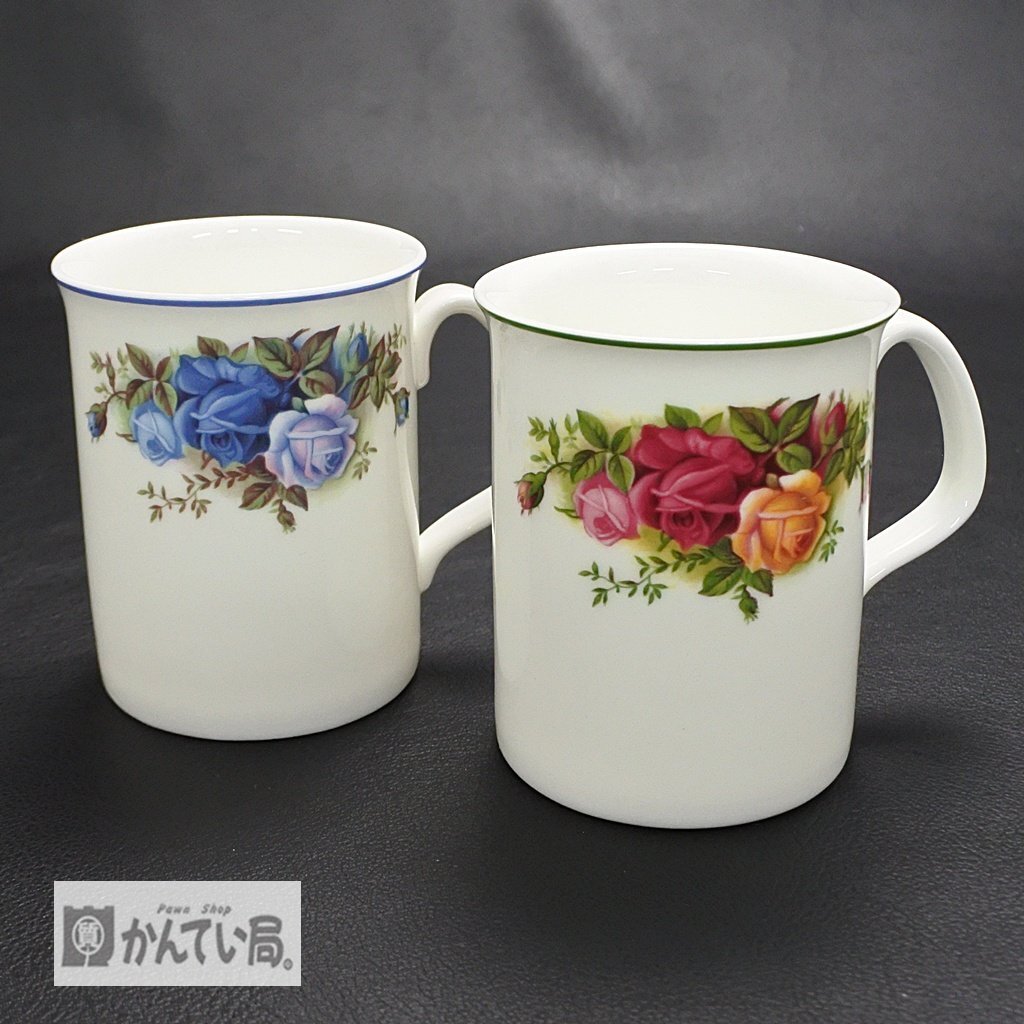 ROYAL ALBERT ロイヤル アルバート マグカップ 2客 ペア ホワイト ムーンライト オールド カントリー ローズ 薔薇 可愛い コップ 食器 陶器