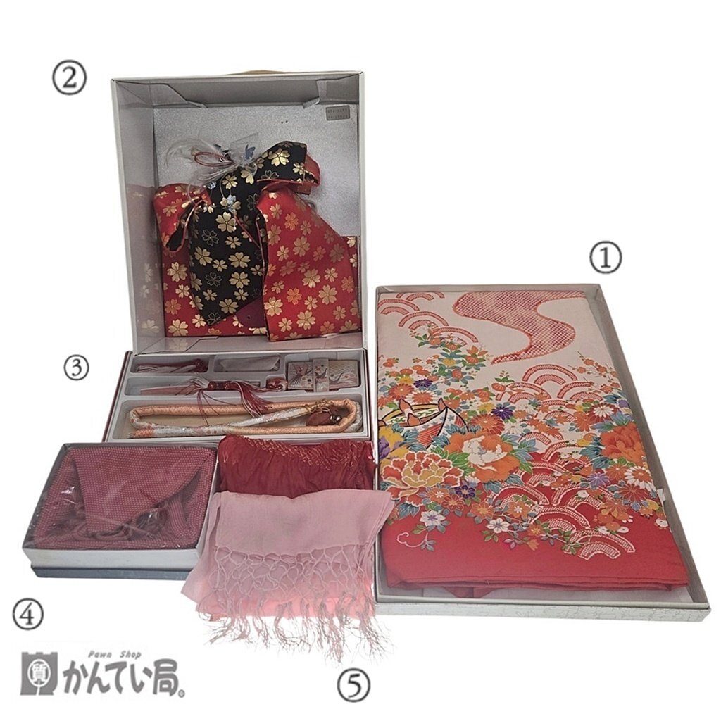 和装 着物 小物 おまとめ 5点セット 七五三はこせこセット 帯揚げ 結び帯 和装バッグ 和装小物 和装雑貨 現状販売品