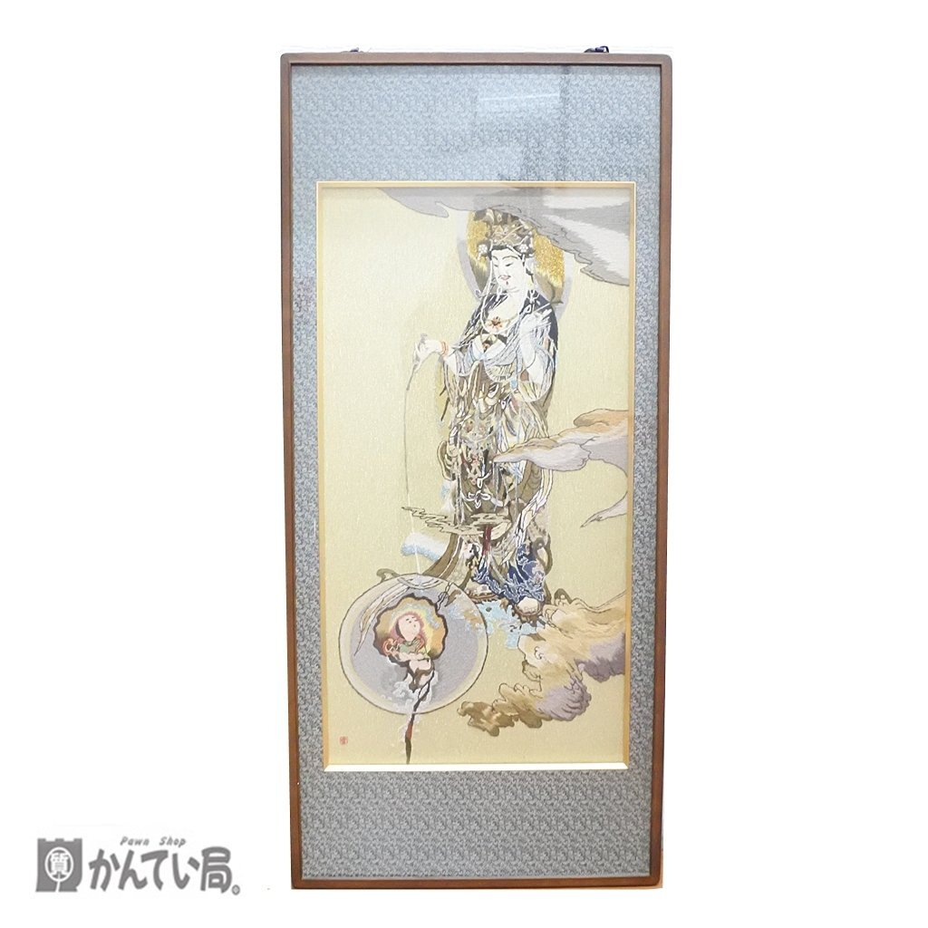 悲母観音 慈母観音 刺繍画 額縁 掛軸 掛け軸 刺繍アート アンティーク コレクション 仏教美術 飾り レア品 美術品 レトロ 詳細不明