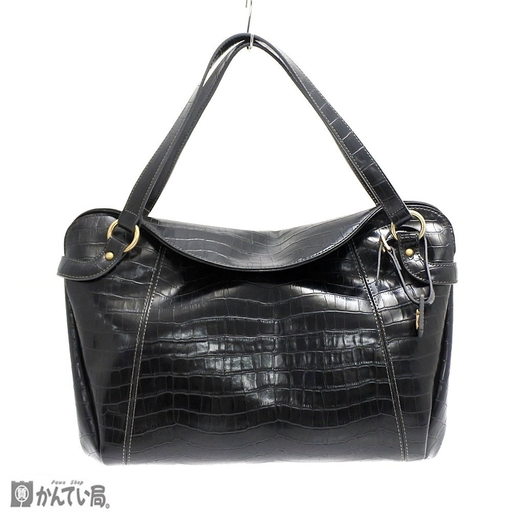 aprile アプリーレ クロコ型押し ハンドバッグ トートバッグ ブラック 黒 シンプル レディース オシャレ お出掛け カッコいい 通勤通学