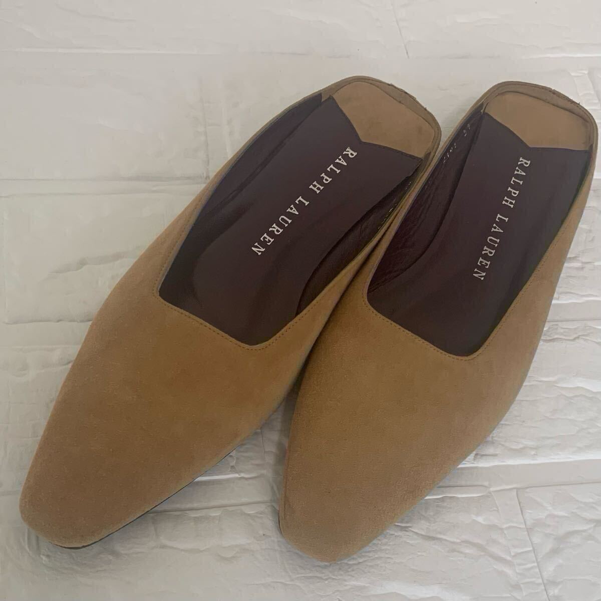 美品 Ralph Lauren ラルフローレン レディース 靴 ミュール スエード 調 キャメル 5.5 サイズ 22.5 cm
