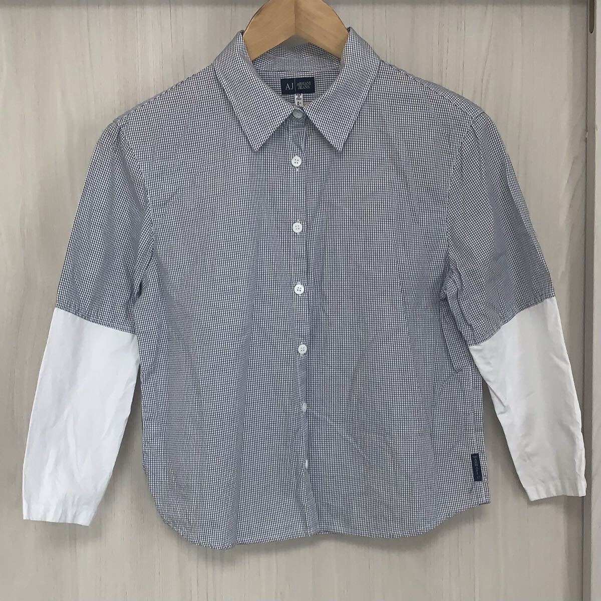 アルマーニジーンズ ARMANI JEANS 42/8 7分丈 シャツ トップス 格子柄 ブラウス 袖切替