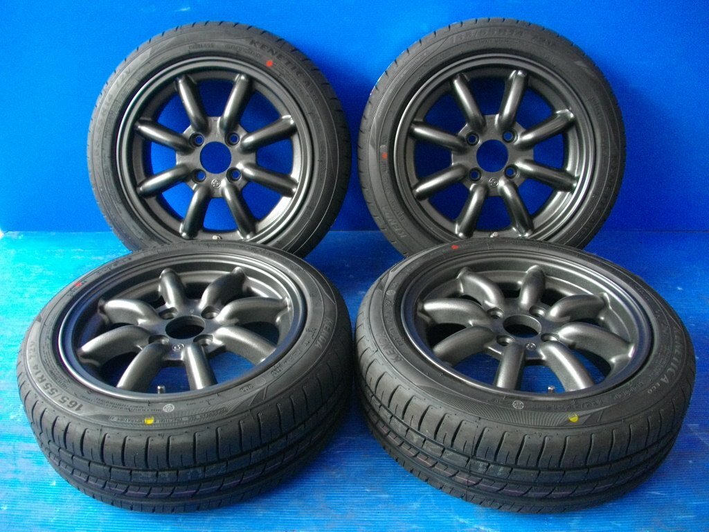 【H】RSワタナベ エイトスポーク F8F 14インチ 6.0J +35 4H PCD100 KENDA KR203 165/55R14 2026年製(新品) 4本 軽自動車 ※ハミダシ注意
