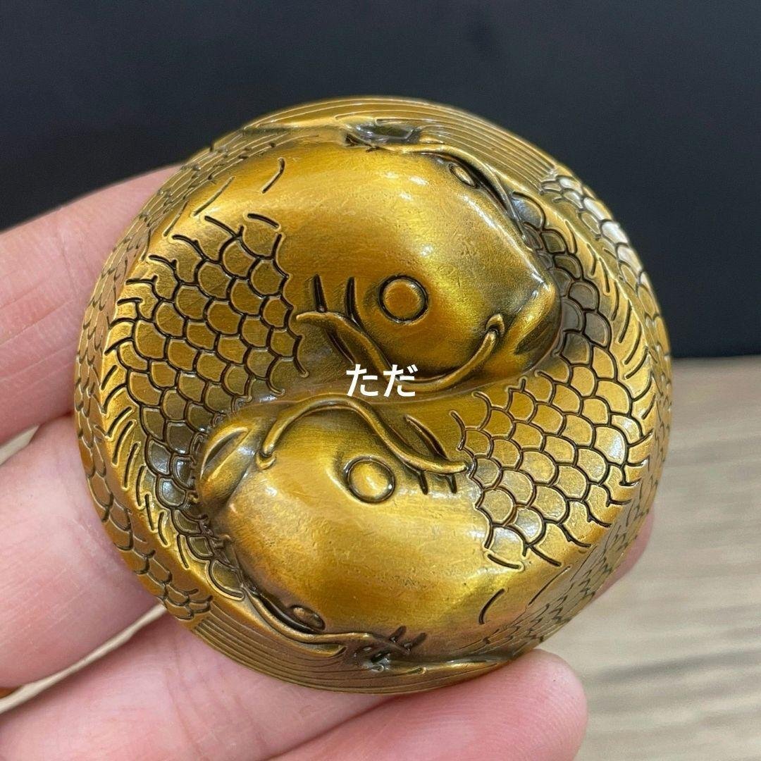 銅器 双魚 茶寵 茶玩 茶道具 文鎮 文房具 装飾品 工芸品 置物