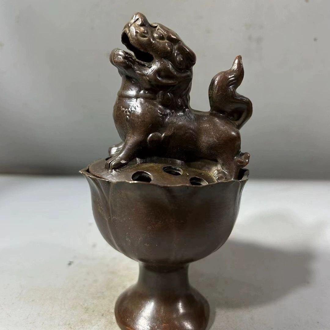 銅 細工 獅子炉 檀香沈香炉 茶道具 香道具 装飾品 工芸品 置物