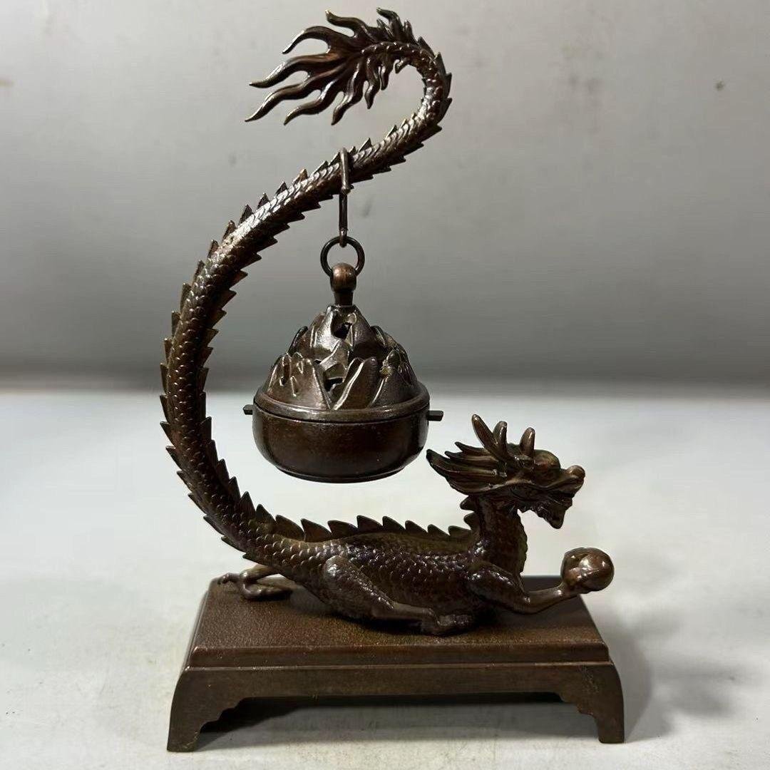 銅 細工 篆香炉 騰竜弔り香香炉 香道具 装飾品 工芸品 置物