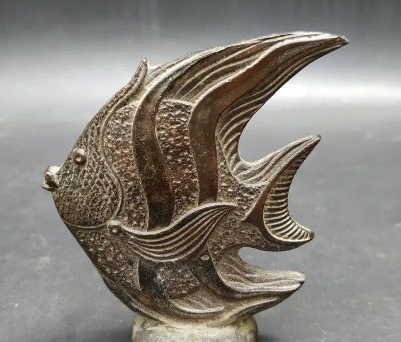 銅 細工 熱帯海魚 ヒラメ 茶台茶寵 茶道具 装飾品 工芸品 置物