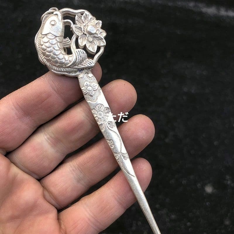 銅 細工 蓮花魚かんざし 髪飾り 装飾品 工芸品 置物