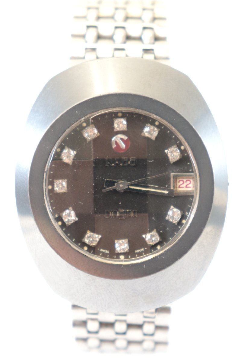 RADO ラドー DIASTAR ダイヤスター 8/1 自動巻き メンズ 腕時計 デイト 11Pダイヤ 黒文字盤 カットガラス ヴィンテージ 3針 1657-YO