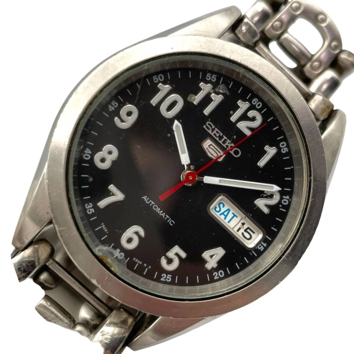 稼働 セイコー5 SEIKO 5 7S26-0420 自動巻き メンズ 腕時計 AT アナログ 3針 デイデイト ブラック文字盤 裏スケルトン 黒文字盤 【d11】