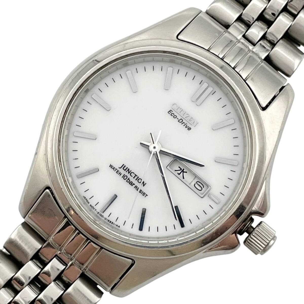 稼働 新品電池 シチズン CITIZEN 腕時計 ソーラー JUCTION E100-S96371 ジャンクション メンズ ホワイト文字盤 デイデイト QZ【a23】