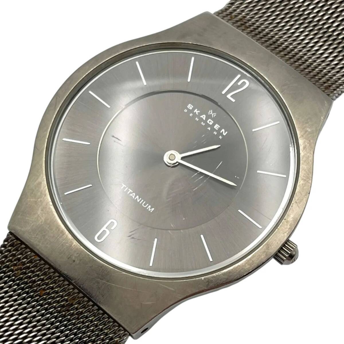 稼働/新品電池 スカーゲン SKAGEN 233LTTM ウルトラスリム クォーツ QZ アナログ 2針 腕時計 チタン メッシュバンド ラウンド メンズ【g9】