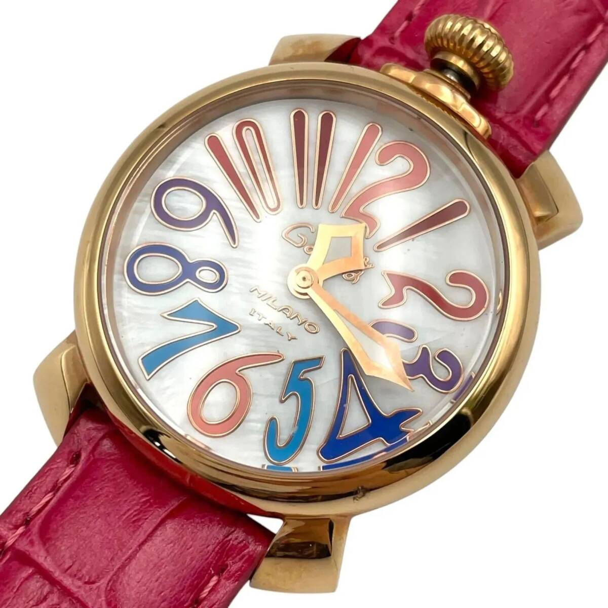 稼働/新品電池 ガガ ミラノ マヌアーレ 40mm GaGaMIJANO MANUALE40 クォーツ QZ 2針 腕時計 シェル文字盤 純正ベルト ユニセックス 【g22】