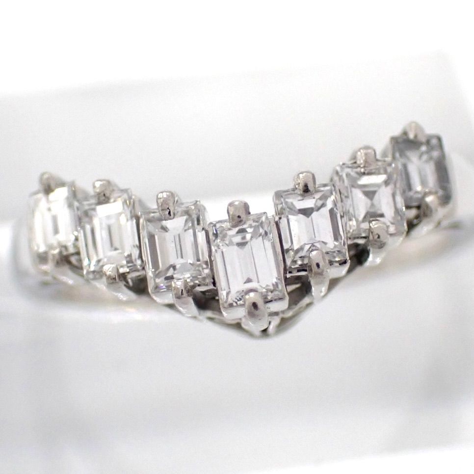 新品仕上げ済 田崎真珠 タサキ TASAKI ダイヤモンド ダイヤ 0.52ct 10号 リング Pt900 バゲット プラチナ スクエア エメラルド V字 5006