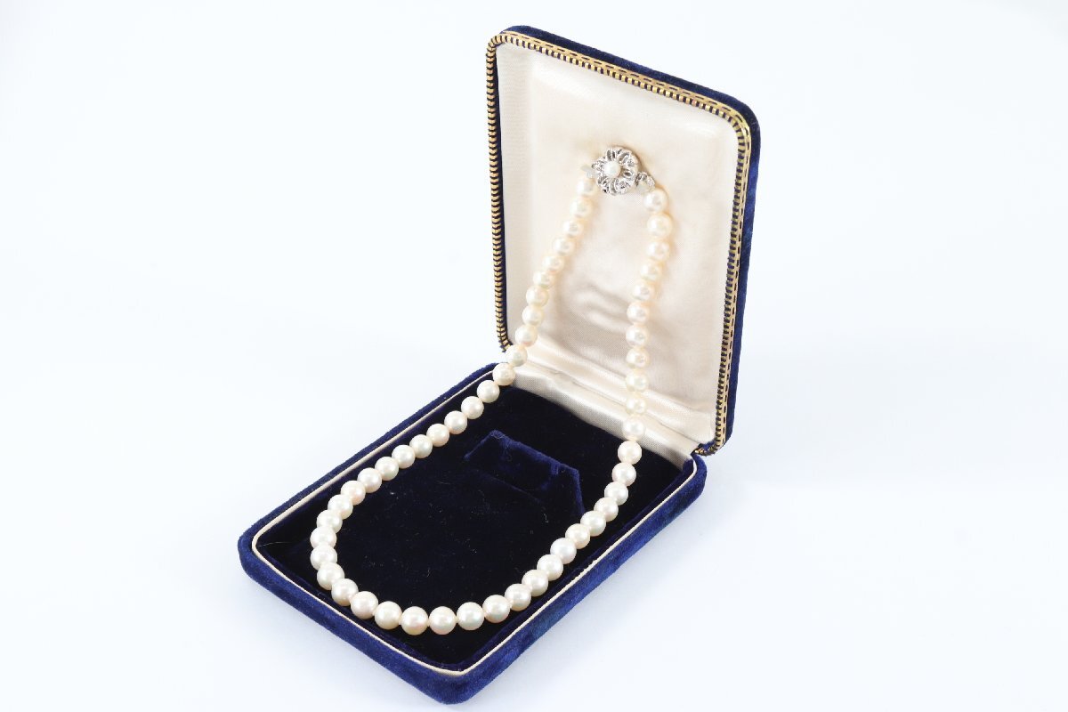 本真珠 真珠 パール ネックレス 留め具 ニッケルシルバー 刻印 約7.5-8.0ｍｍ珠 レディース アクセサリー ケース付き 1944-AM