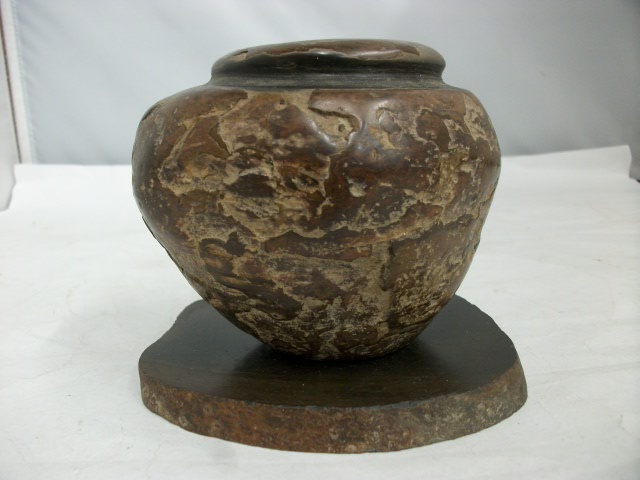 ◆◇ピ/石花器/自然釉/褐色/黒/斑模様/煎茶道具/茶道具/花器/水指/アンティーク壺/mp5.25-091◇◆