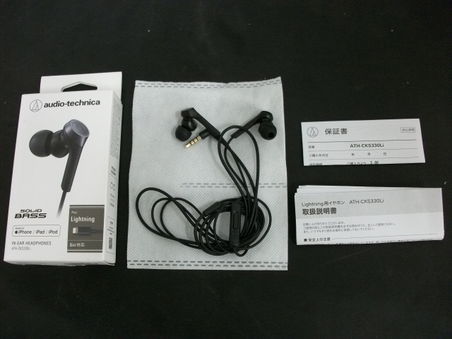 ◆◇ピ/オーディオテクニカ/Lightningコネクタ専用有線イヤホン/ATH-CKS330Li/SOLID BASS HDドライバー搭載/欠品有/mp5.25-097◇◆