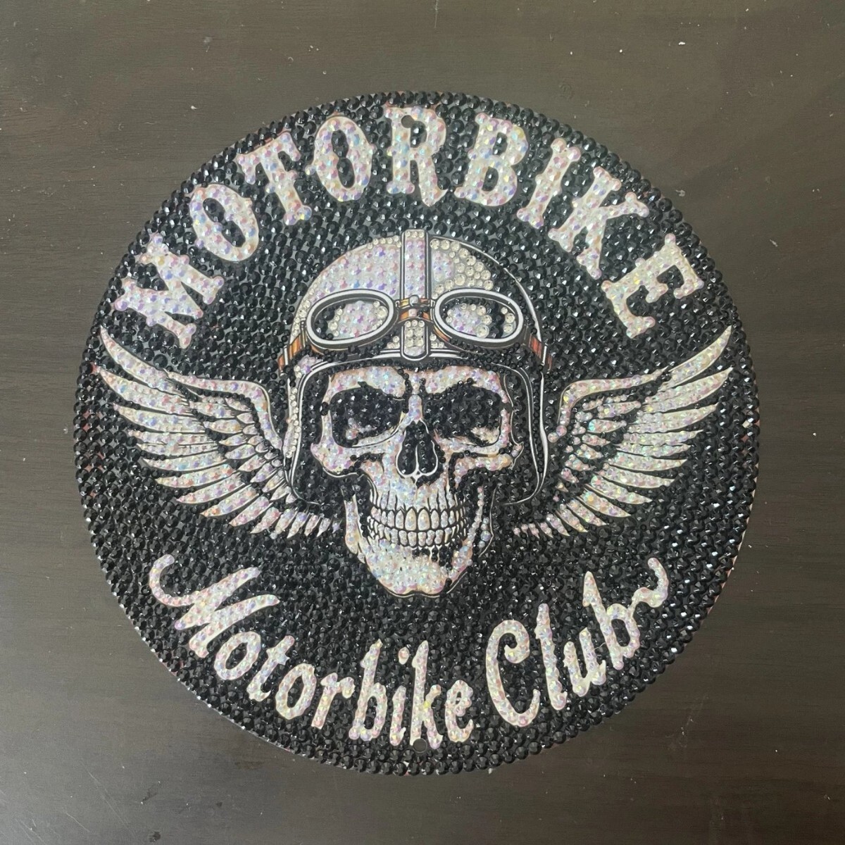 ラインストーンデコ ブリキ看板 Motorbike club 