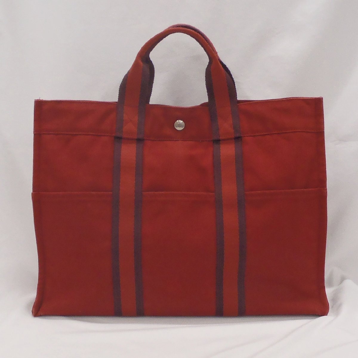 HERMES エルメス Fourre-Tout フールトゥ MM トートバッグ キャンバス レッド系 中古品 f_ｂ(j)